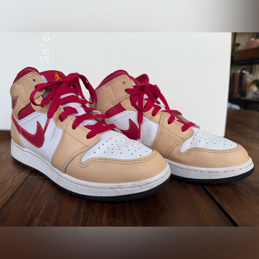 Nike Kids' size 7 Red and Tan Sneakers 1 mid light curry cardinal red.